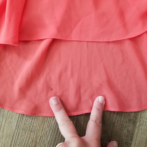 Sz 8 BCBGMaxAzria Joy Cutout Gown Dress in Ambrosia (Coral) with Chiffon Skirt - Picture 6 of 12